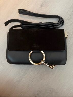 Chloé Black Crossbody Bag with Gold Ring Hardware